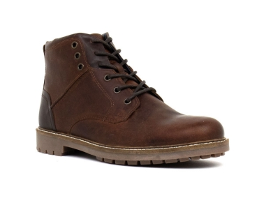 Image of Crevo mens leather upper boot with inside zipper for easy on off construction and soft inside padded collar lining and rubber outsole and memory foam sock for extra comfort